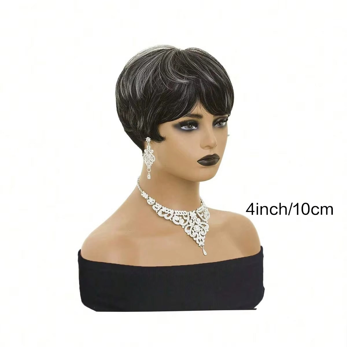 Black Mixed Grey Short Pixie Cut Synthetic Wig with Bangs
