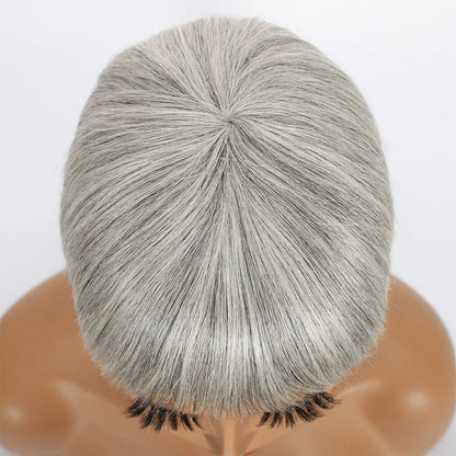 Ombre Grey Short Pixie Cut Human Hair Wig with Bangs