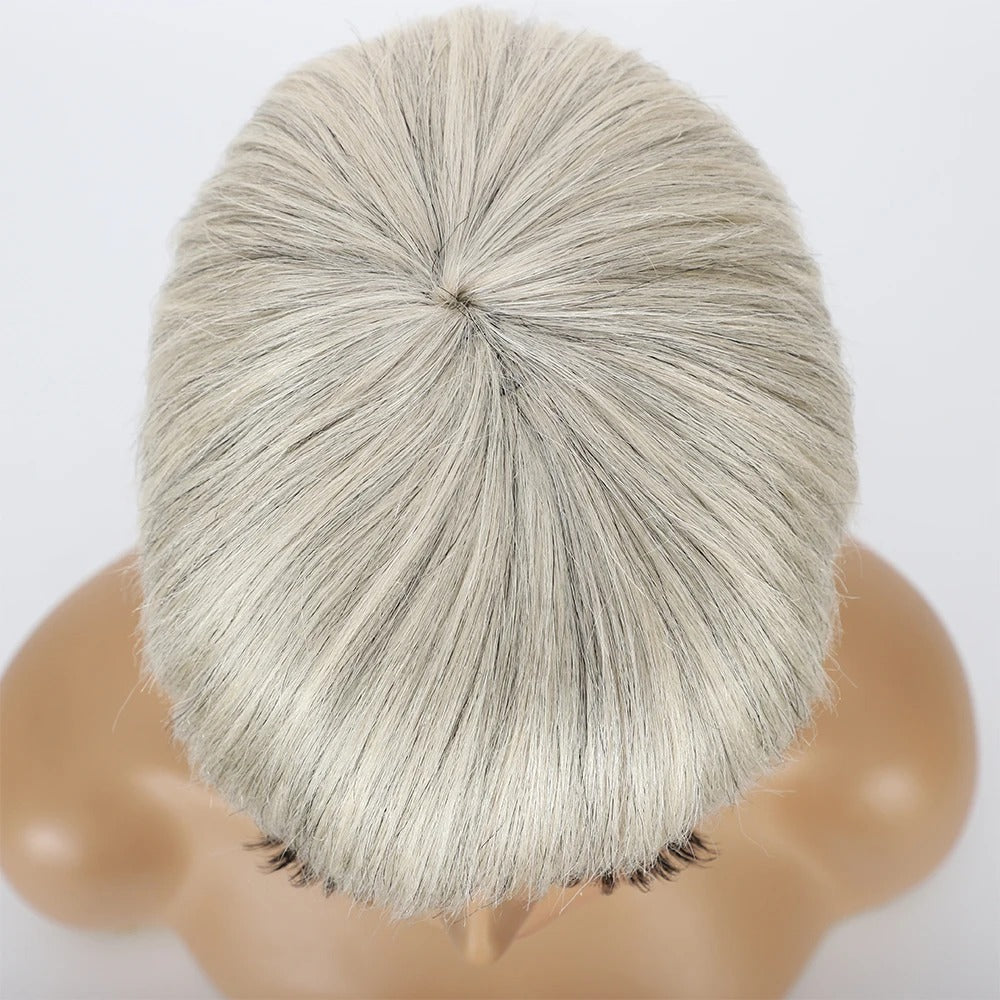 Ombre Grey Short Pixie Cut Human Hair Wig with Bangs