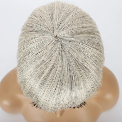 Ombre Grey Short Pixie Cut Human Hair Wig with Bangs