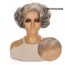 Short Curly Wavy Blonde Grey Synthetic Wig | T-Part Lace Front