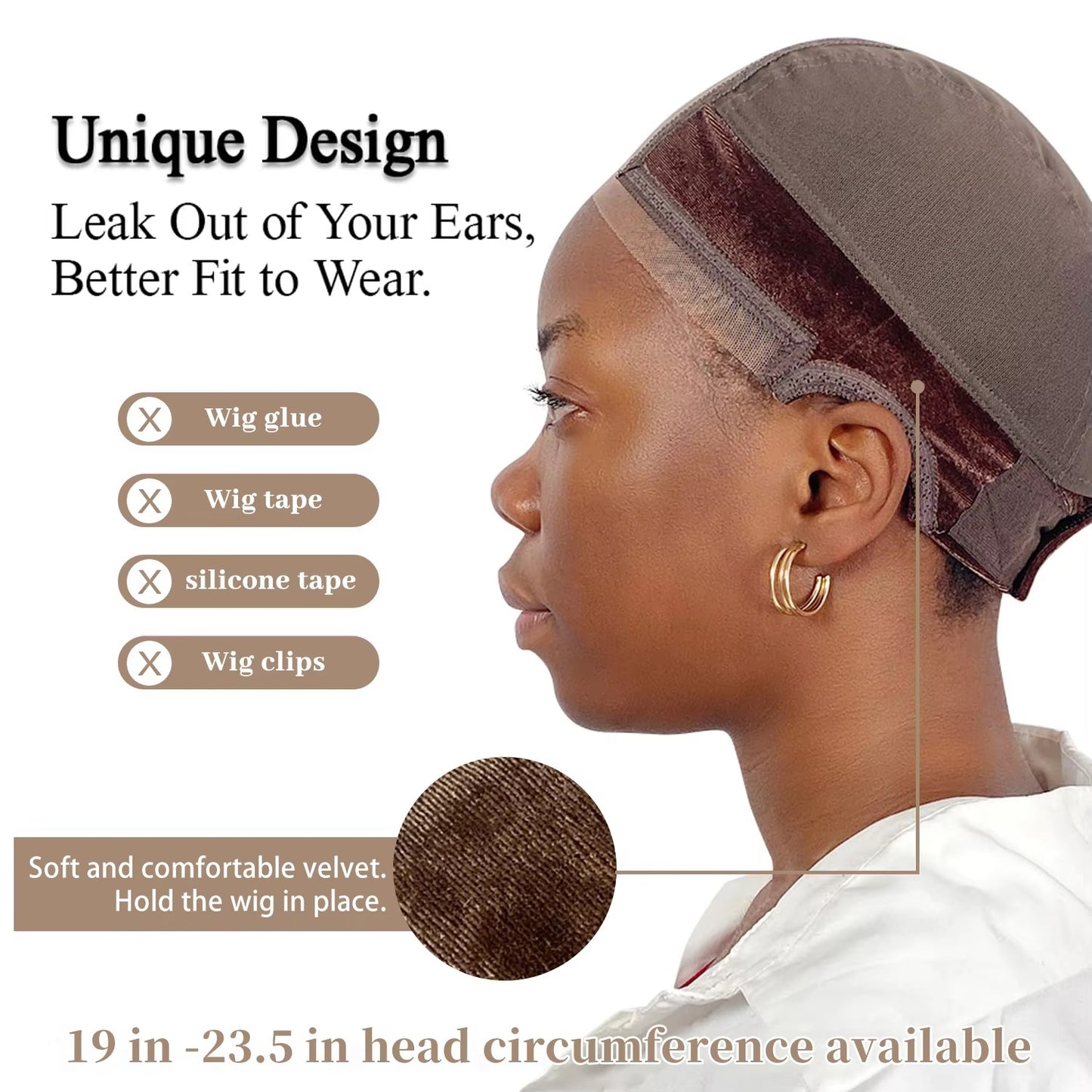 Wig Cap with Grip Band & Transparent Lace | Non-Slip Full Cap (60 characters)