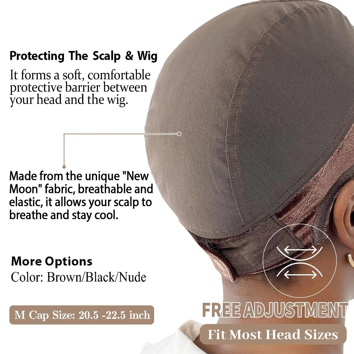 Wig Cap with Grip Band & Transparent Lace | Non-Slip Full Cap (60 characters)