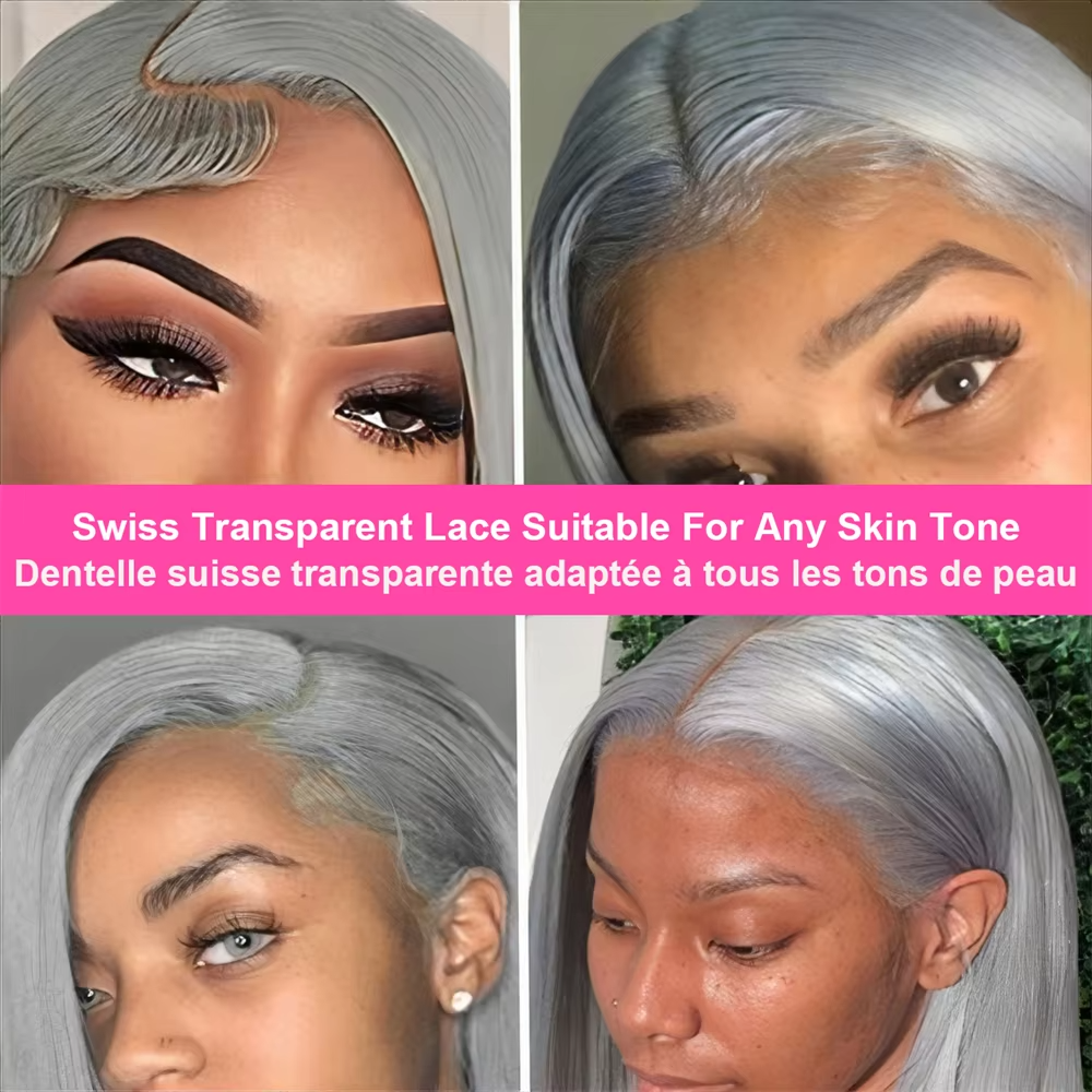 Straight Short Bob Grey Human Hair Wig | 13x4 Lace Frontal