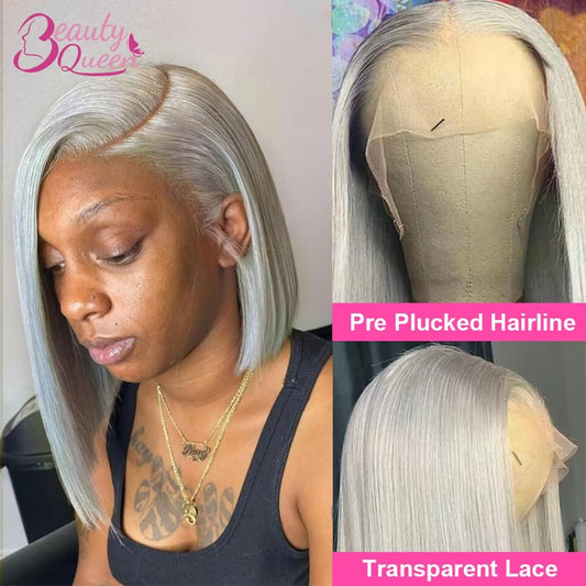 Silver Grey Straight Bob Wig | 13x4 Lace Front Human Hair