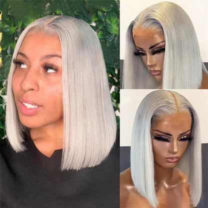 Silver Grey Straight Bob Wig | 13x4 Lace Front Human Hair
