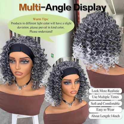 Grey Afro Kinky Curly Headband Wig for Women – Glueless Synthetic Deep Wave Wig
