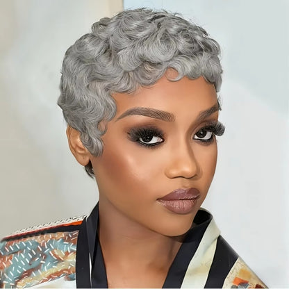 613 Blonde Short Curly Pixie Cut Human Hair Wig with Bangs