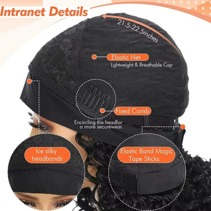 12" Grey Headband Wig – Short Curly Deep Wave Synthetic Wig