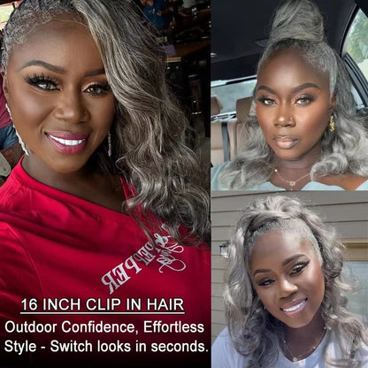 Salt and Pepper Body Wave Clip In Hair Extensions | Human Hair
