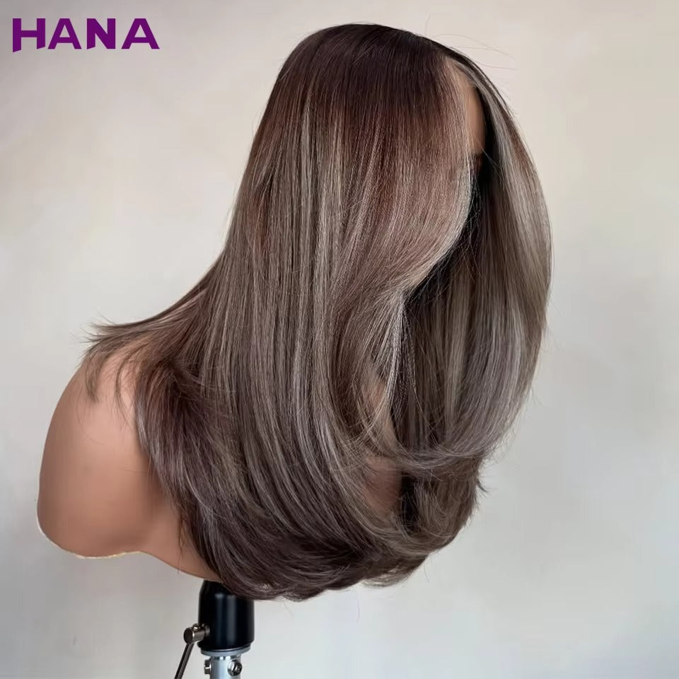 Highlight Ash Colored Straight Human Hair Wig | 5x7 Wear & Go Glueless