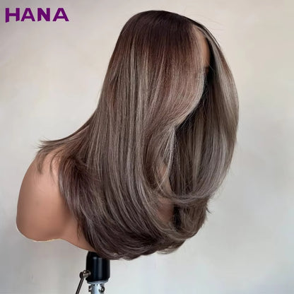Highlight Ash Colored Straight Human Hair Wig | 5x7 Wear & Go Glueless