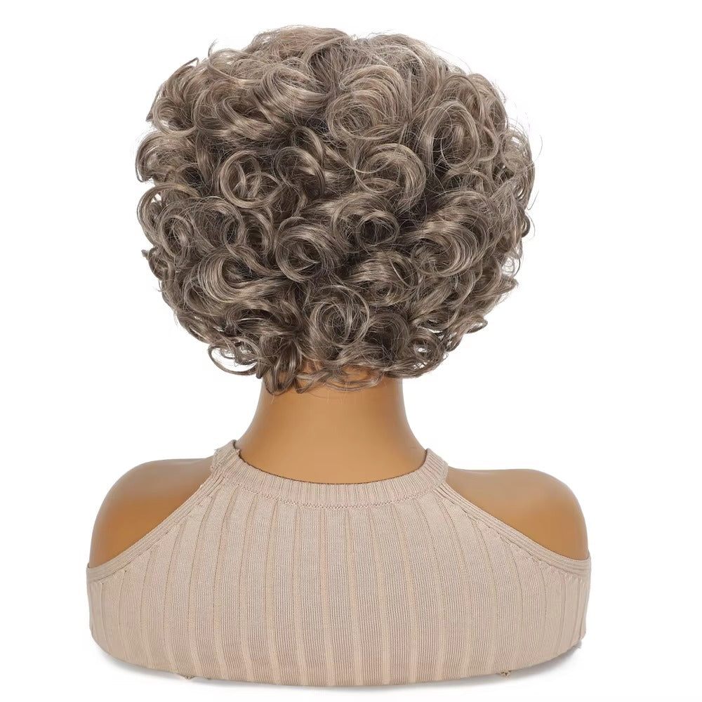 Short Curly Wavy Blonde Grey Synthetic Wig | T-Part Lace Front