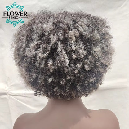 Short Afro Kinky Curly Grey Wig – 180% Density Machine Made Bob