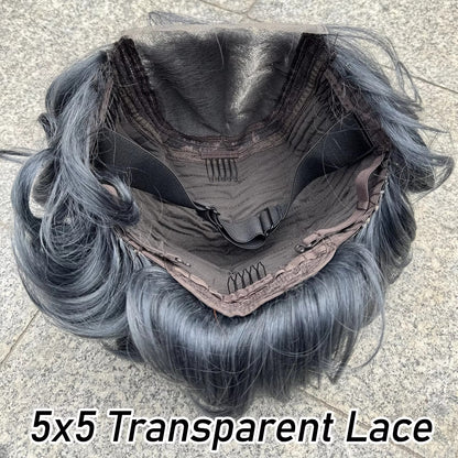 Grey Loose Bouncy Bob Human Hair Wig | 5x5 Transparent Lace Closure