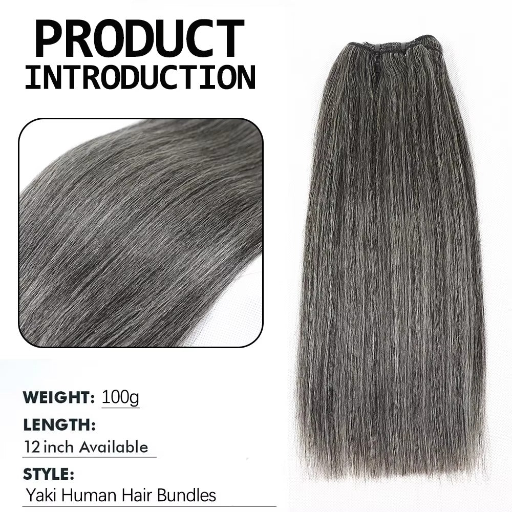 Salt and Pepper Yaki Straight Hair Bundles | Human Hair Weft