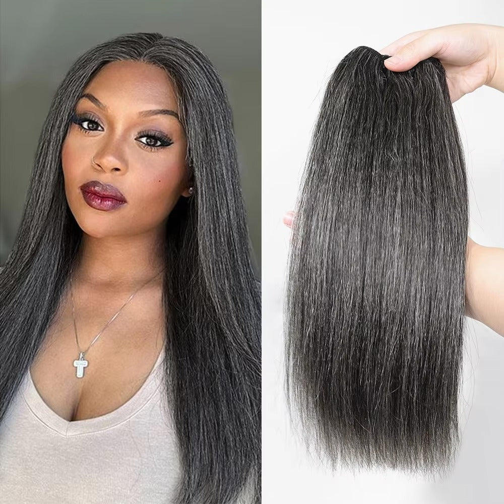 Salt and Pepper Yaki Straight Hair Bundles | Human Hair Weft