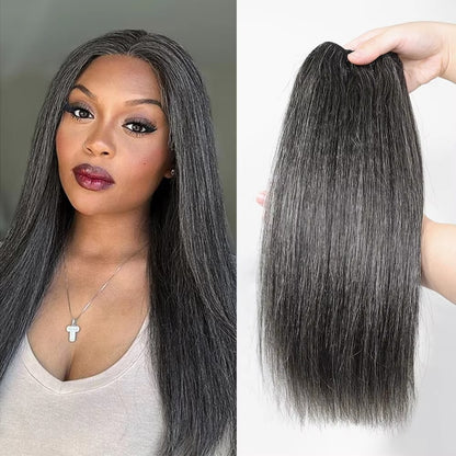 Salt and Pepper Yaki Straight Hair Bundles | Human Hair Weft