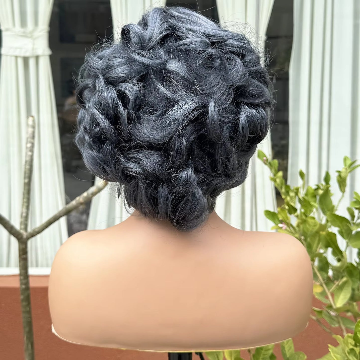 Grey Loose Bouncy Bob Human Hair Wig | 5x5 Transparent Lace Closure