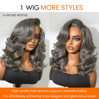 Layered Wave Salt & Pepper Human Hair Wig | 5x5 Pre-Cut Glueless Lace