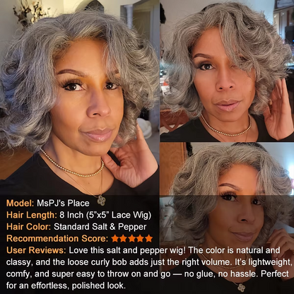 Salt & Pepper Loose Curly Bob Wig | 5x5 Glueless Lace Closure