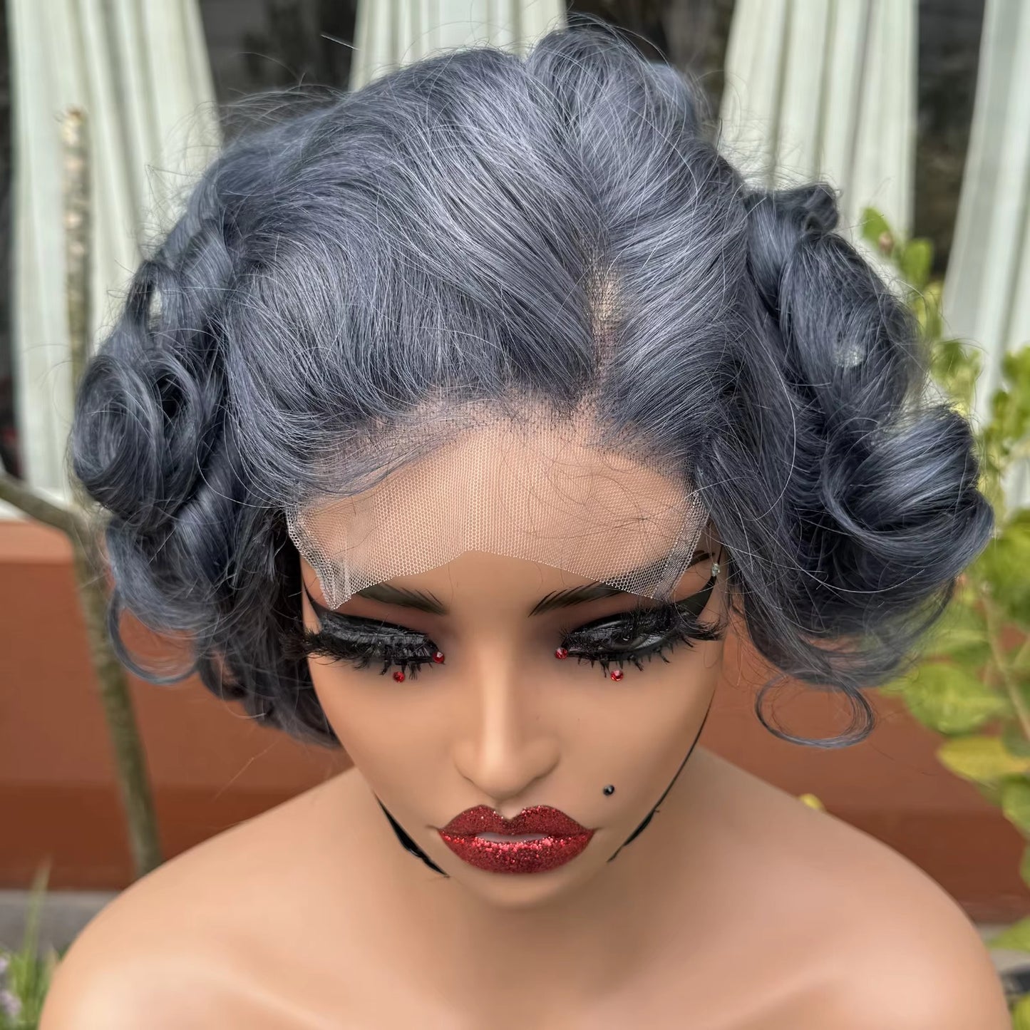 Grey Loose Bouncy Bob Human Hair Wig | 5x5 Transparent Lace Closure