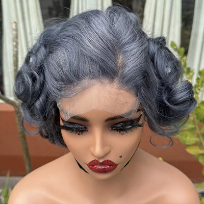Grey Loose Bouncy Bob Human Hair Wig | 5x5 Transparent Lace Closure