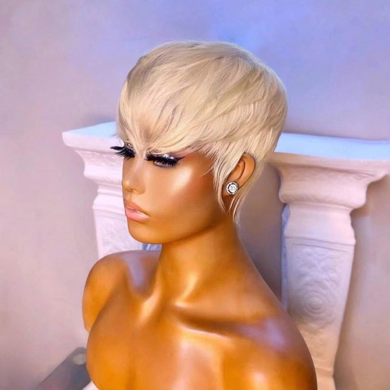613 Blonde Short Pixie Cut Human Hair Wig with Bangs