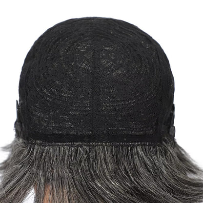 Short Ombre Grey Human Hair Pixie Wig with Bangs | Salt & Pepper