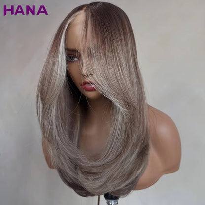 Highlight Ash Colored Straight Human Hair Wig | 5x7 Wear & Go Glueless