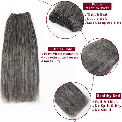 Salt and Pepper Yaki Straight Sew In Weft | Gray Human Hair
