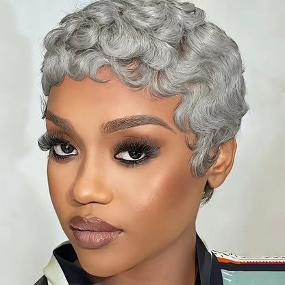 613 Blonde Short Curly Pixie Cut Human Hair Wig with Bangs