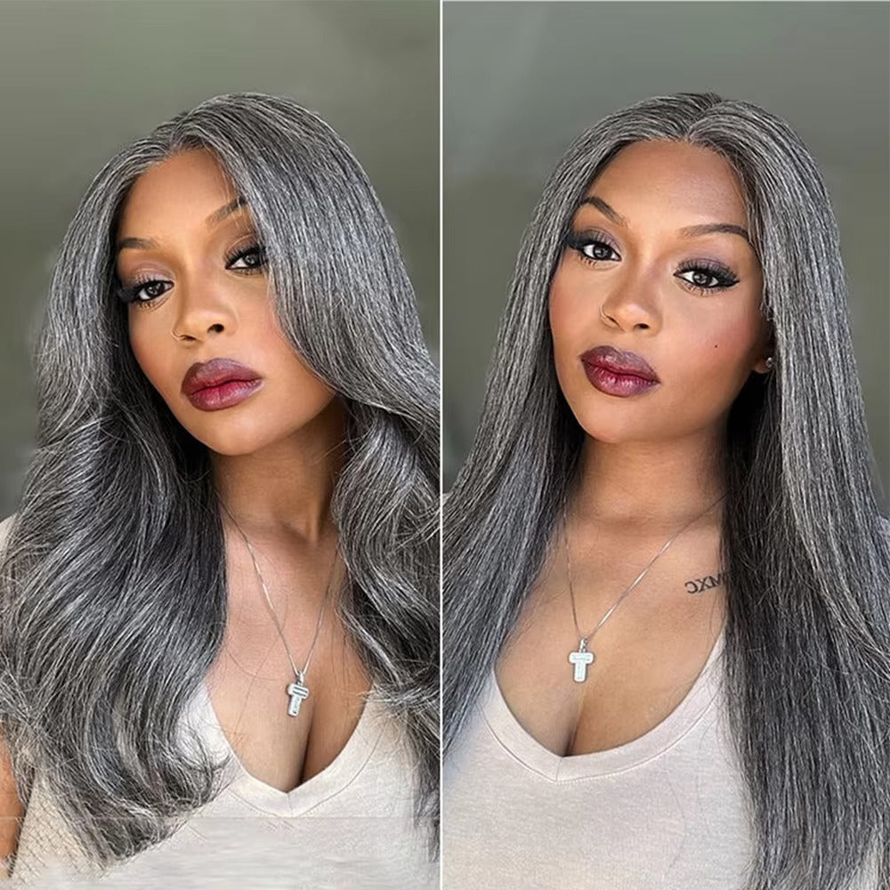 Salt & Pepper Straight Human Hair Wig | 5x5 Glueless Pre-Cut Lace