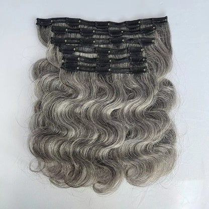 Salt and Pepper Body Wave Clip In Hair Extensions | Human Hair
