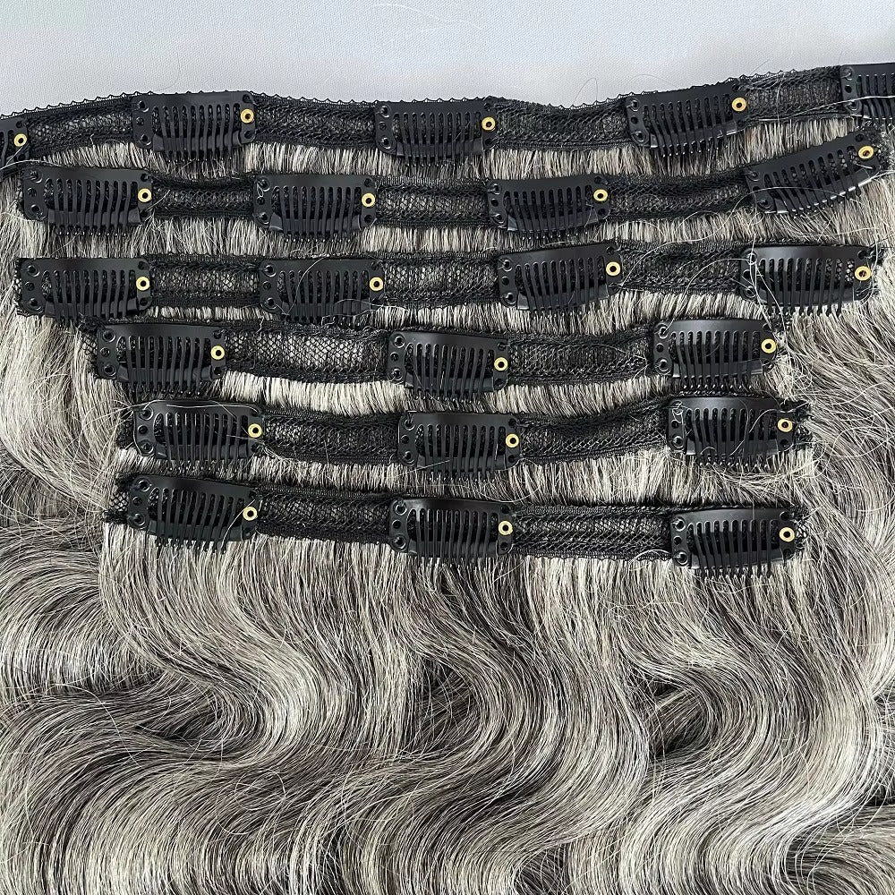 Salt and Pepper Body Wave Clip In Hair Extensions | Human Hair