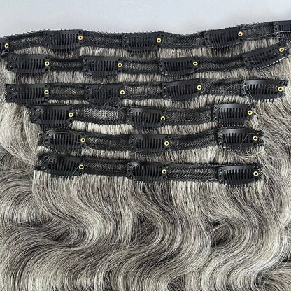 Salt and Pepper Body Wave Clip In Hair Extensions | Human Hair