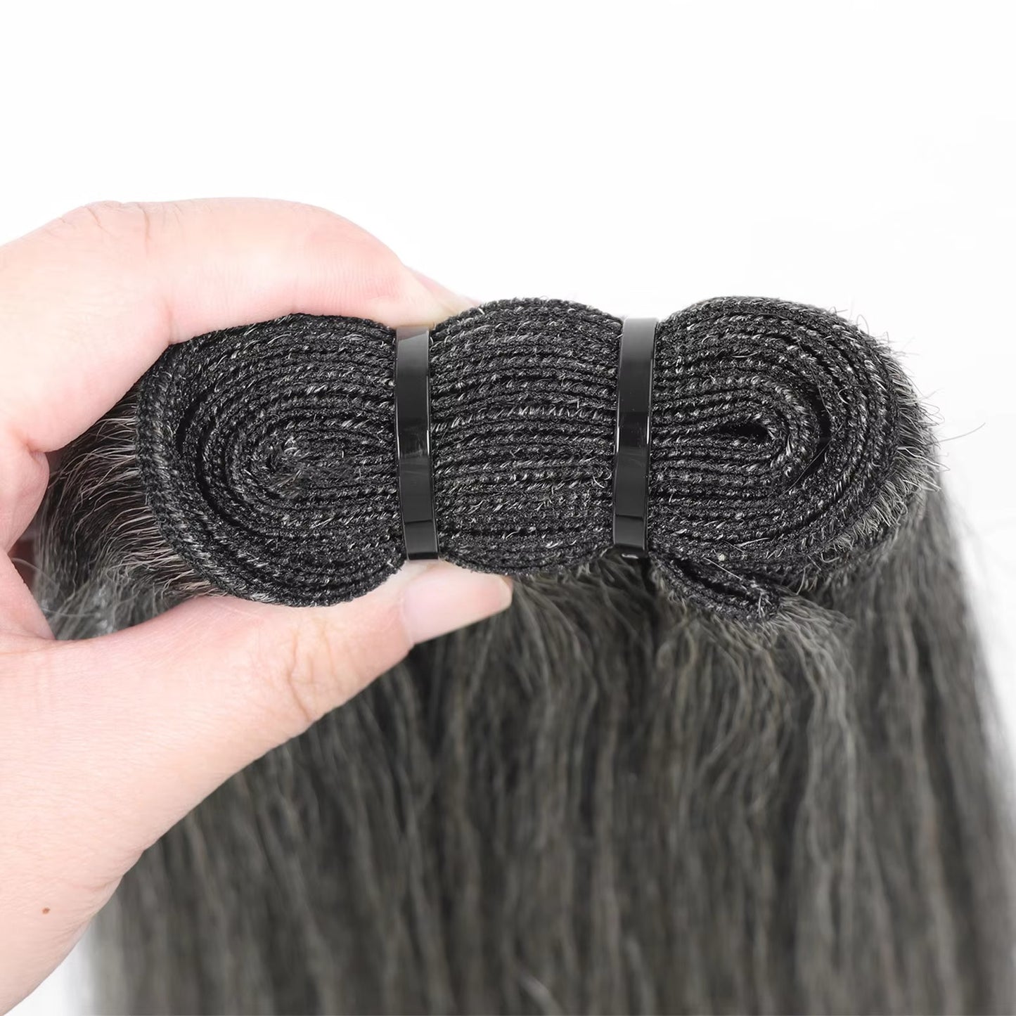 Salt and Pepper Yaki Straight Sew In Weft | Gray Human Hair