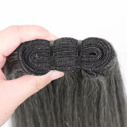 Salt and Pepper Yaki Straight Sew In Weft | Gray Human Hair