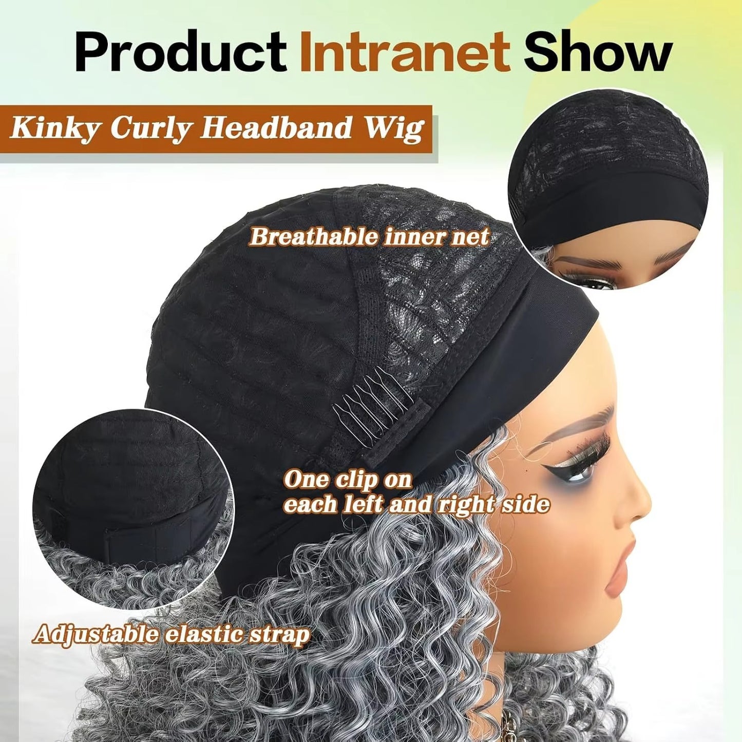 Grey Afro Kinky Curly Headband Wig for Women – Glueless Synthetic Deep Wave Wig