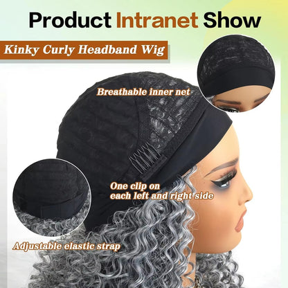 Grey Afro Kinky Curly Headband Wig for Women – Glueless Synthetic Deep Wave Wig