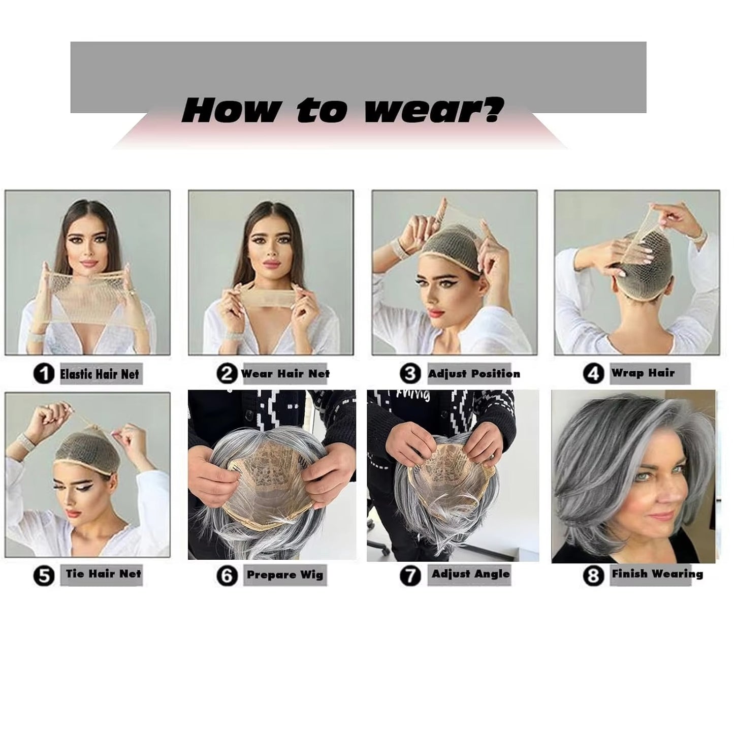 Bright Silver Gray Layered Bob Synthetic Wig with Curtain Bangs