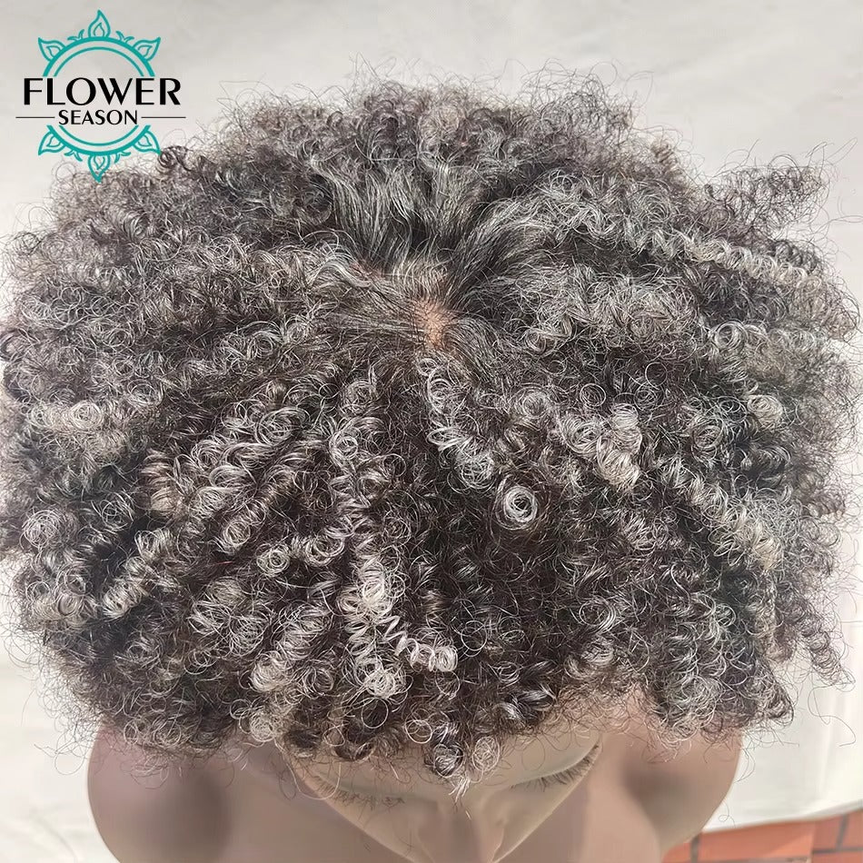 Short Afro Kinky Curly Grey Wig – 180% Density Machine Made Bob