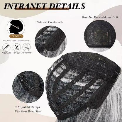 Bright Silver Gray Layered Bob Synthetic Wig with Curtain Bangs