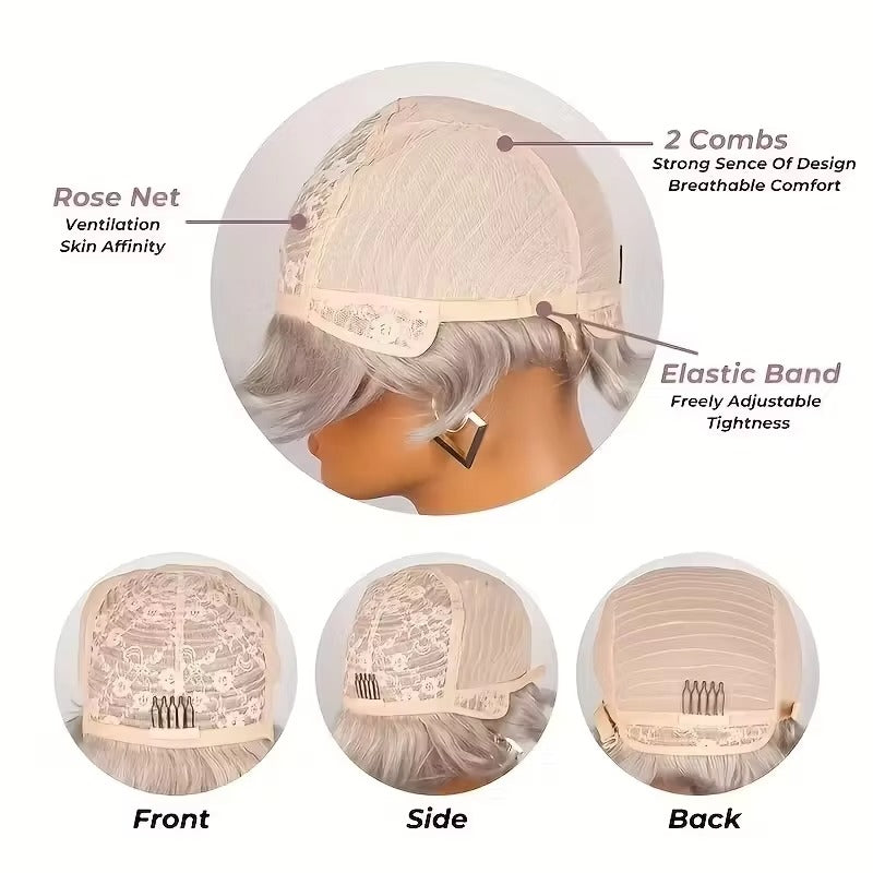 Gray Short Finger Wave Pixie Cut Human Hair Wig for Women