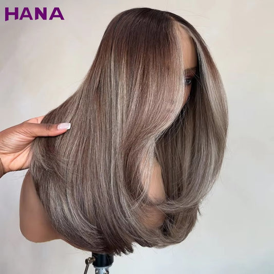 Highlight Ash Colored Straight Human Hair Wig | 5x7 Wear & Go Glueless