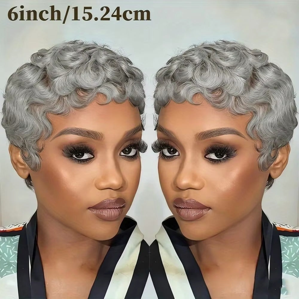 613 Blonde Short Curly Pixie Cut Human Hair Wig with Bangs