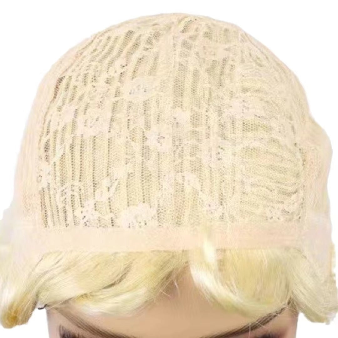 613 Blonde Short Pixie Cut Human Hair Wig with Bangs