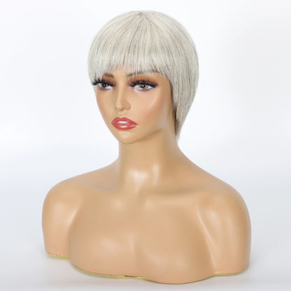 Ombre Grey Short Pixie Cut Human Hair Wig with Bangs