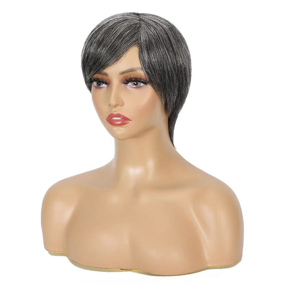 Ombre Grey Short Pixie Cut Human Hair Wig with Bangs