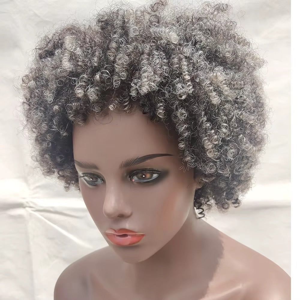Short Afro Kinky Curly Grey Wig – 180% Density Machine Made Bob